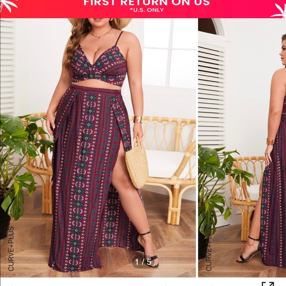 SHEIN Aztec print thigh split two piece set - Picture 5 of 5